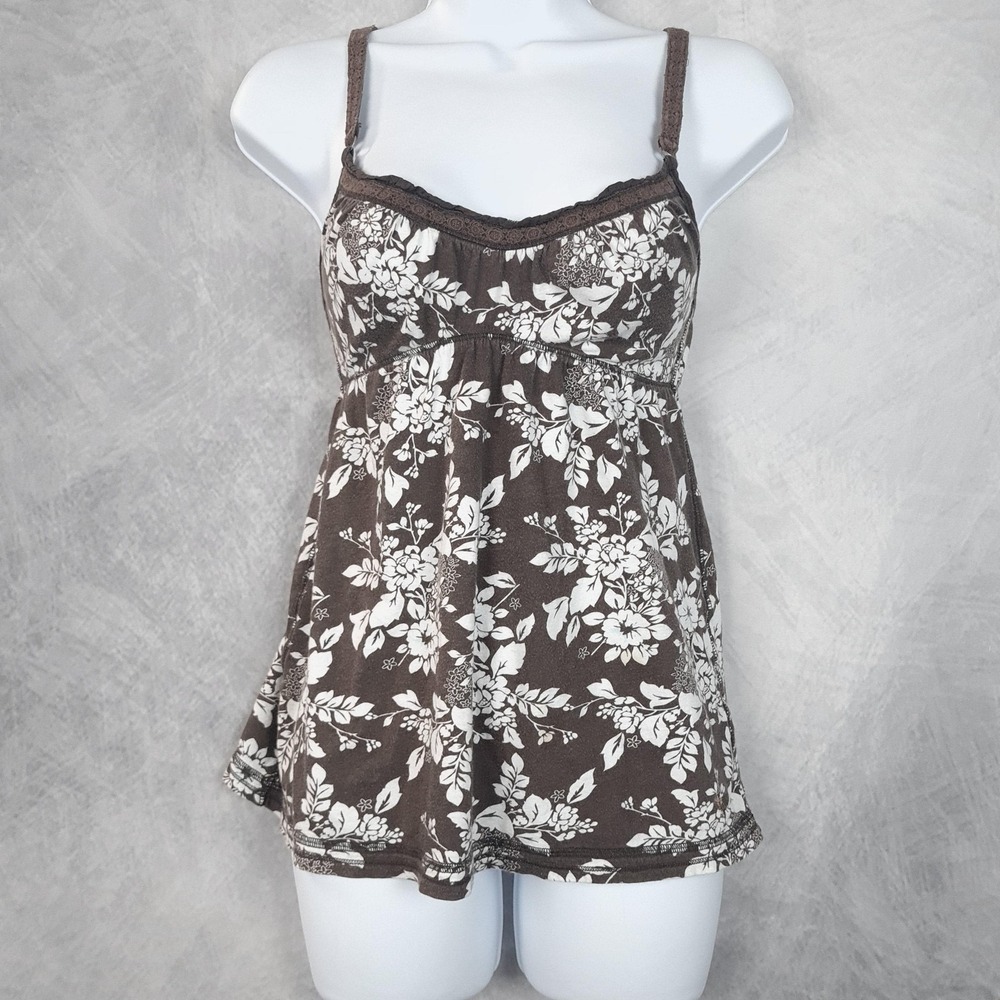 Vintage Y2K Abercrombie & Fitch Babydoll Top Womens Small Brown Floral Cami Tank